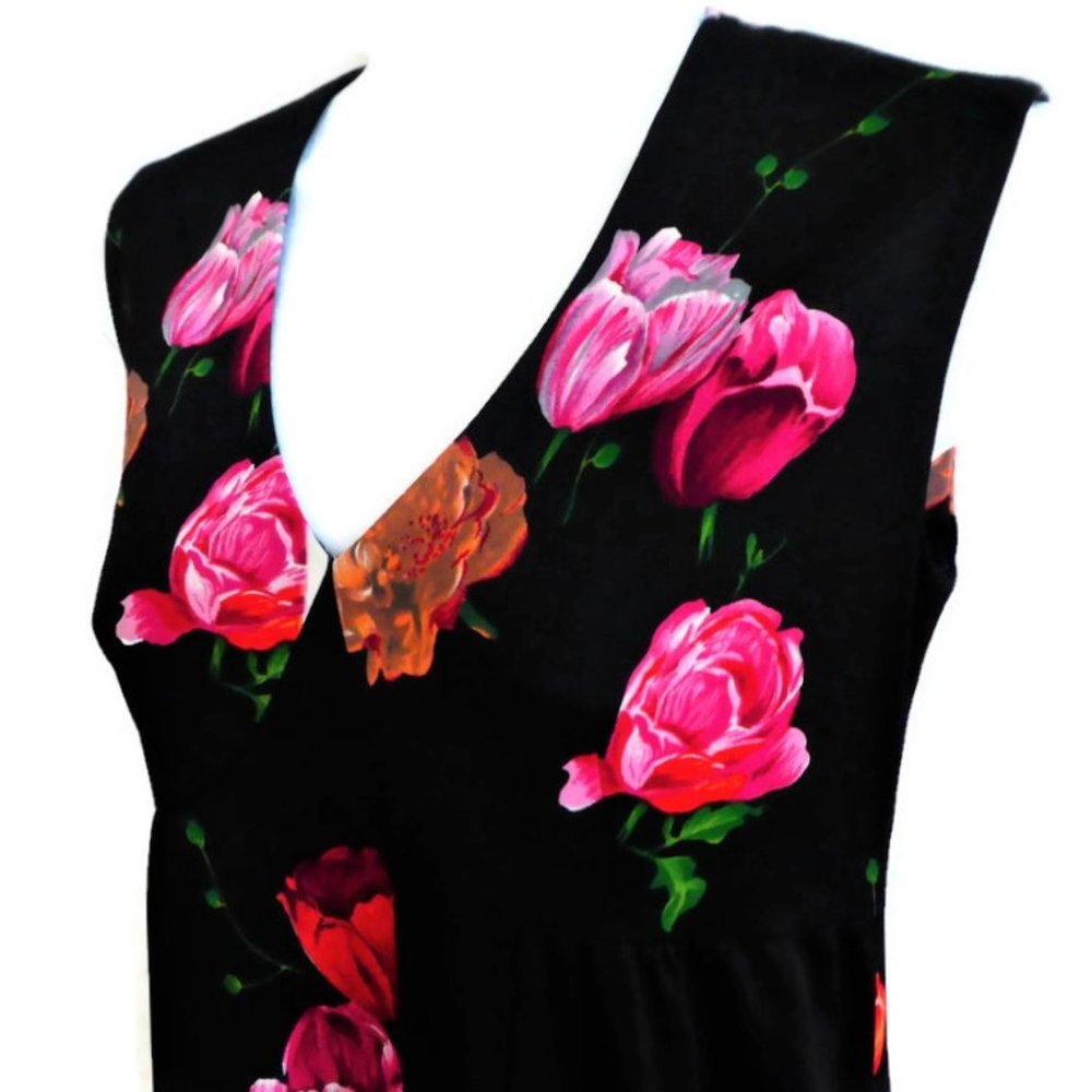 Vintage 70s 2pc Maxi Dress Jacket Suit Set Black Floral Sweetheart V Neck Moody - Picture 6 of 12